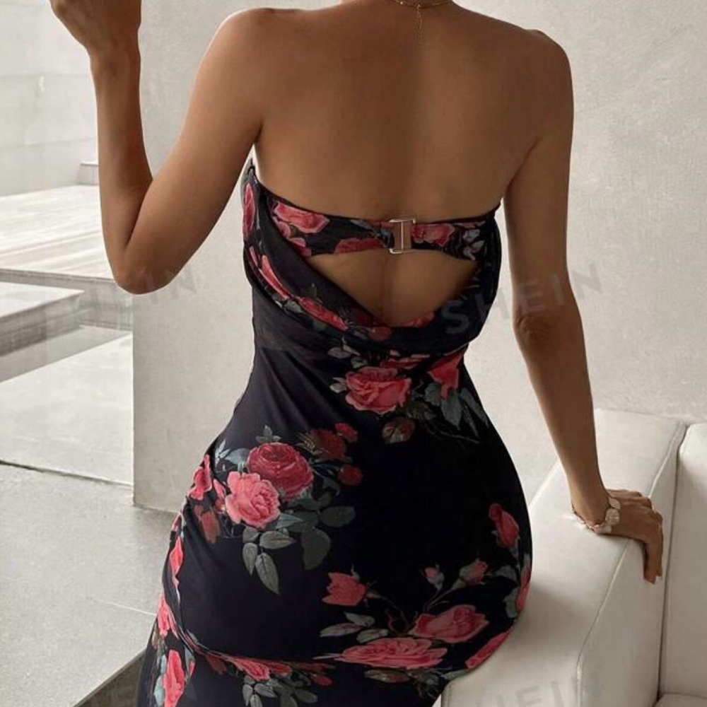 SHEIN Privé Floral Print Mermaid Hem Tube
Dress